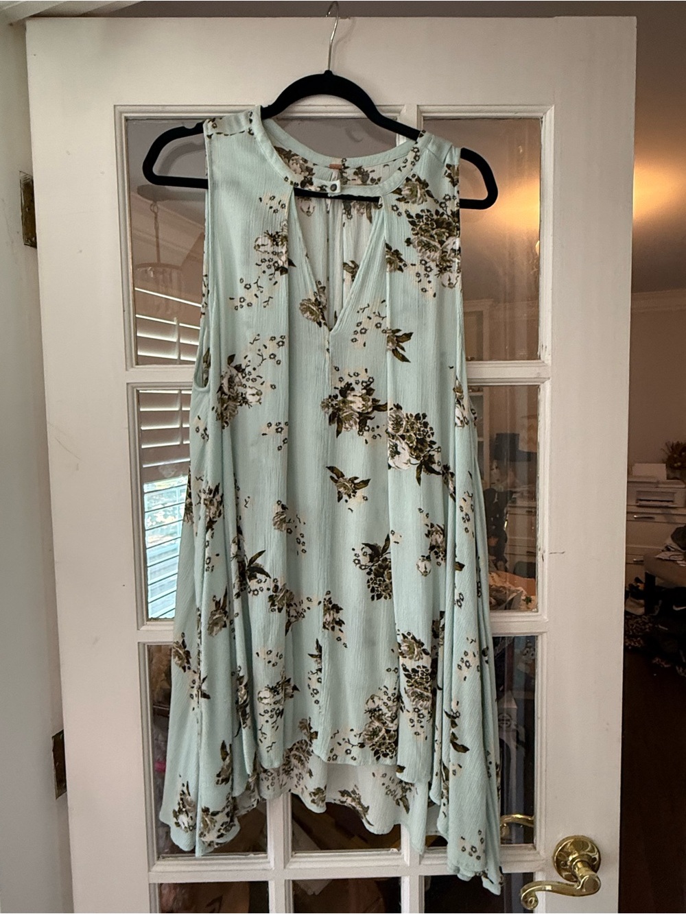 Free People Mint Green Floral Asymmetrical Swing Dress